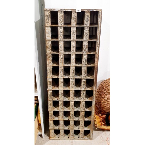 155 - A vintage metal pigeon hole unit, 126.5x43.5x23cm. No shipping. Arrange collection or your own packe... 