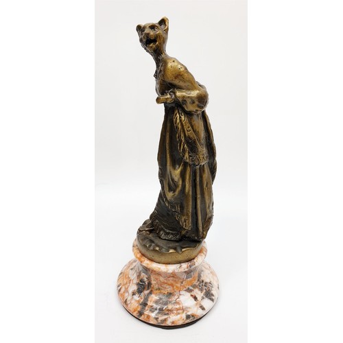 224 - A cast metal Bastet goddess figure on a marble base, height 24.5cm. UK shipping £14.