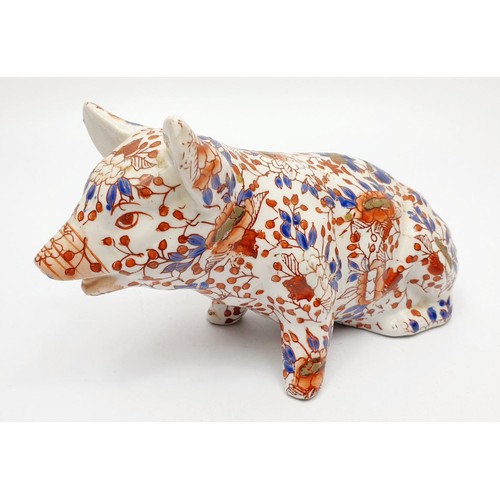 231 - A vintage Chinese hand painted Imari pattern ceramic model of a pig, length 18cm. No shipping. Arran... 