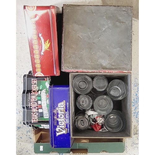 274 - Vintage tins, a poker set and branded glassware. No shipping. Arrange collection or your own packer ... 