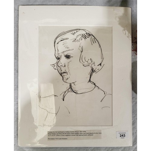 243 - Alethea Garstin (British 1894-1978) attributed: A pencil study of a girl and a sketch of a boy verso... 