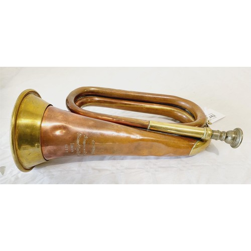 242 - An antique copper and brass bugle by Hawkes & Son of London, A/F, length 27.5cm. UK shipping £14.