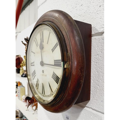 220 - An antique oak cased school clock, A/F, diameter 35cm. No shipping. Arrange collection or your own p... 