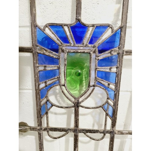 217 - An antique stained glass window, A/F, 113.5x532.5cm. No shipping. Arrange collection or your own pac... 