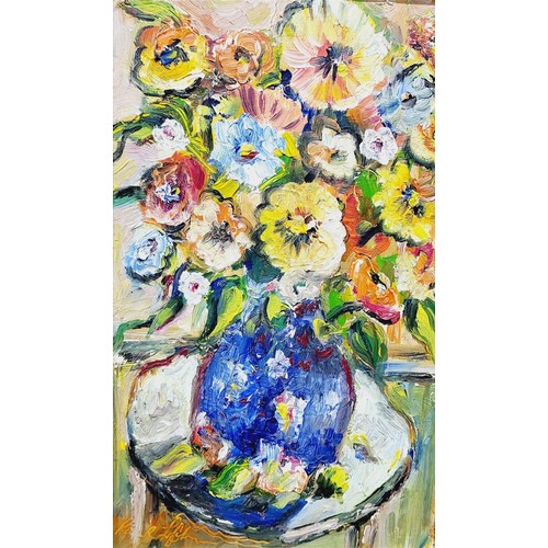 214 - Paul Lofthouse: A still life of flowers, oil on panel, signed and dated verso 1999, 36x23cm together... 