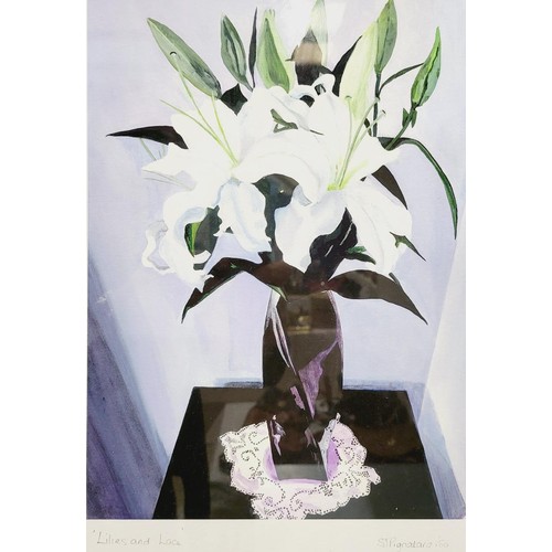 214 - Paul Lofthouse: A still life of flowers, oil on panel, signed and dated verso 1999, 36x23cm together... 