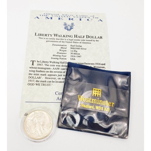 30 - Westminster Collection: a USA Walking Liberty silver half dollar coin, 1942. UK shipping £14.