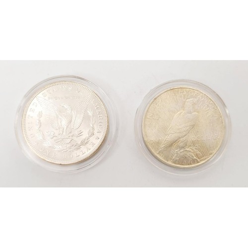 28 - Westminster Collection: a USA Morgan silver dollar coin, 1886 and a USA Peace silver dollar coins, 1... 