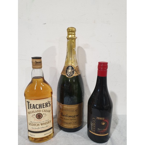 13 - A 70cl bottle of Teacher's Scotch Whisky, a 70cl bottle of Coffee Liqueur & a 1.5ltr bottle of Charl... 