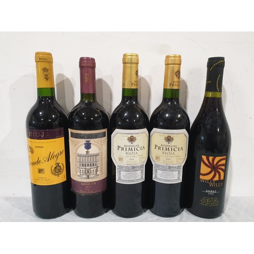 15 - 5 bottles of red wine Bodegas Primicia Rioja 2006 (x2), Farnese Sangiovese 2006, Conde Alegre Rioja ... 