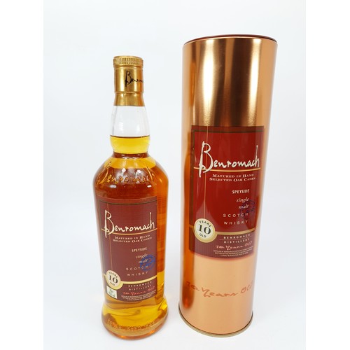 33 - A 70cl bottle of Benromach Speyside 10 years old single malt whisky, in presentation tin. No Shippin... 