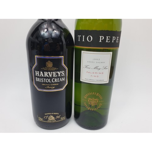 39 - A 75cl bottle of Tio Pepe Palomino Fino sherry and a 75cl bottle of Harveys Bristol Cream sherry. No... 