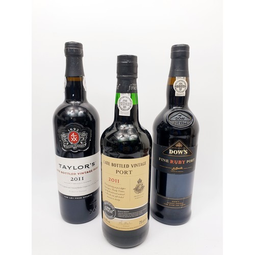 39A - A 75cl bottle of Dow's fine ruby port, a 75cl bottle of 2011 Taylor's late bottle vintage port & a 7... 