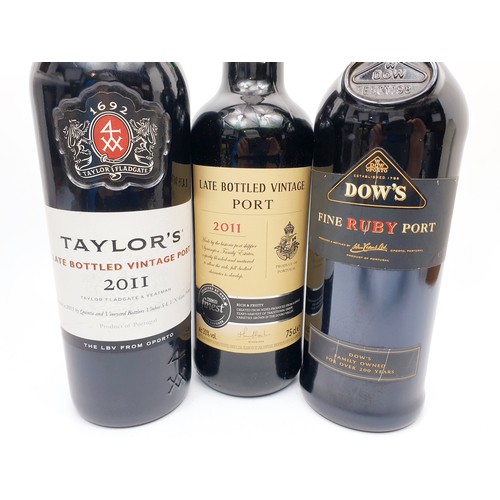 39A - A 75cl bottle of Dow's fine ruby port, a 75cl bottle of 2011 Taylor's late bottle vintage port & a 7... 