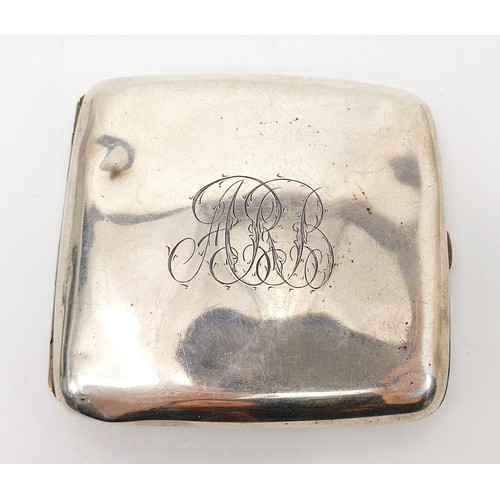 46 - A hallmarked silver cigarette case, A/F, width 9.5cm, weight 105g, Sheffield 1919. UK shipping £14.