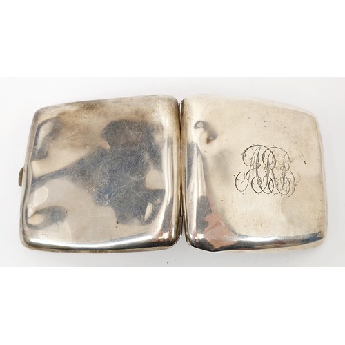 46 - A hallmarked silver cigarette case, A/F, width 9.5cm, weight 105g, Sheffield 1919. UK shipping £14.