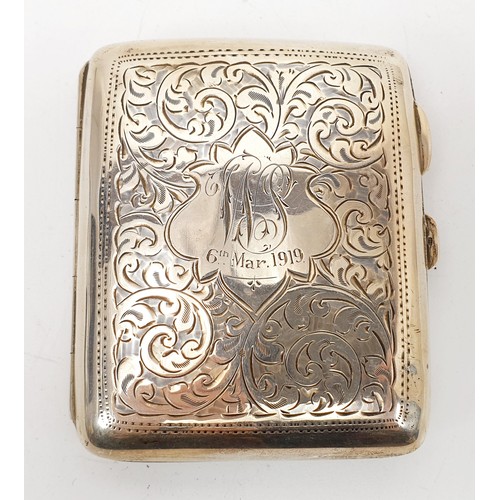 48 - A hallmarked silver cigarette case, length 8.5cm, weight 86g, Birmingham 1918. UK shipping £14.