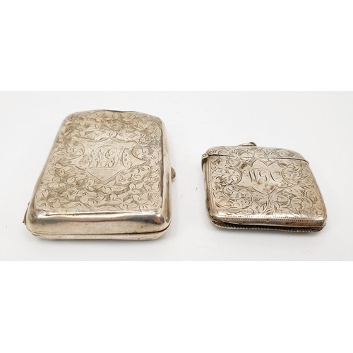 50 - A hallmarked silver cigarette case, A/F, length 8.5cm together with a large hallmarked silver vesta ... 