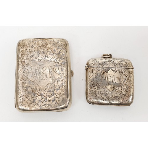 50 - A hallmarked silver cigarette case, A/F, length 8.5cm together with a large hallmarked silver vesta ... 