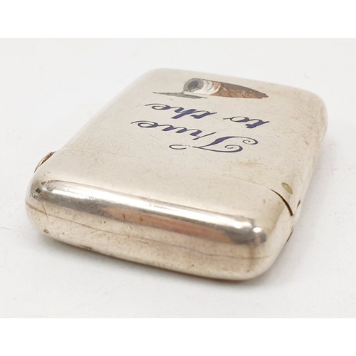 53 - A Victorian hallmarked silver and enamel vesta case, length 5cm, weight 29g, London 1887. UK shippin... 