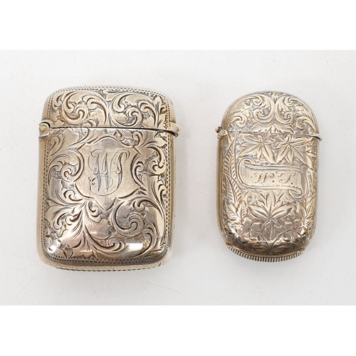 54 - Two hallmarked silver vesta cases, the longest 4.5cm, total weight 34cm, Birmingham 1884 and 90. UK ... 