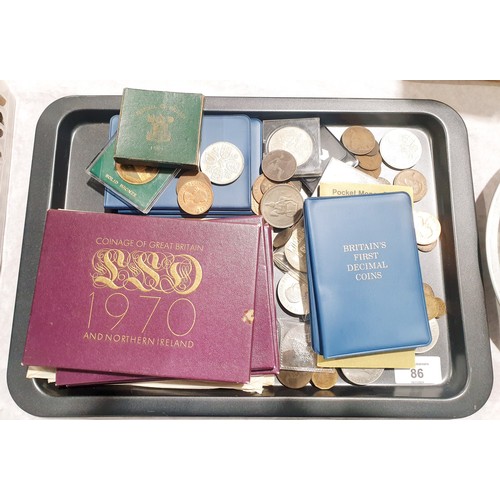 86 - Three coinage of Great Britain sets for 1970 together with commemorative crowns and other coinage. U... 