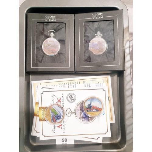 90 - Two boxed Glory of Steam pocket watches and two Glory of Steam collector's coins. UK shipping £14.