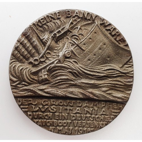 321 - A contemporary reproduction of a 1915 German bronze propaganda medal: The Sinking of the SS Lusitani... 