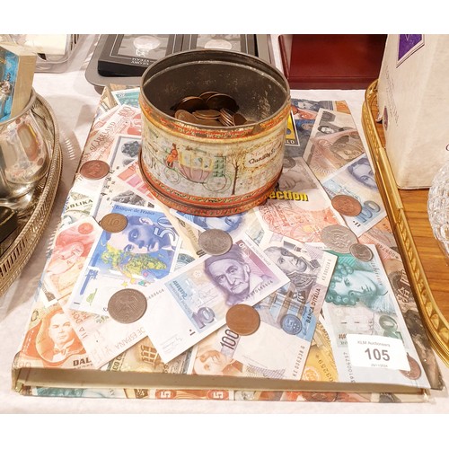 105 - A folder of British coinage and a tin of British pennies. UK shipping £14.