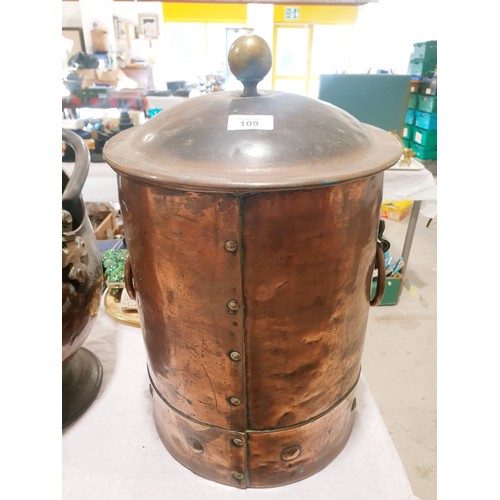 109 - A copper coal bin, height 48cm. No shipping. Arrange your own packer and shipper please. Electricals... 