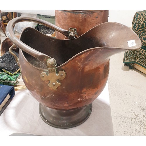 110 - An antique copper coal helmet, height 37cm. No shipping. Arrange your own packer and shipper please.... 