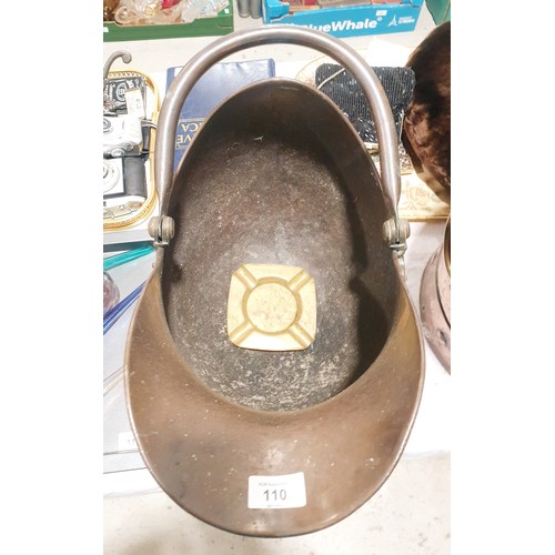 110 - An antique copper coal helmet, height 37cm. No shipping. Arrange your own packer and shipper please.... 