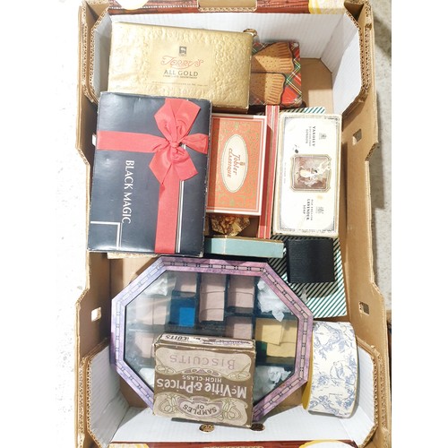 143 - A box of vintage and later chocolate and other boxes. UK shipping £14.