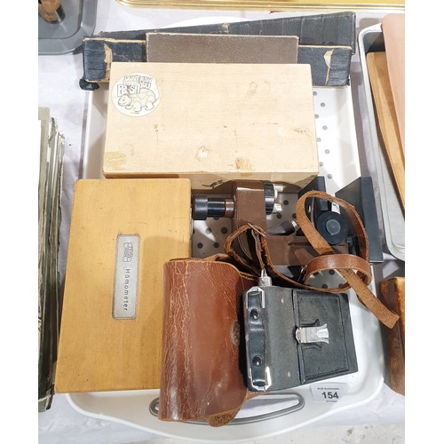 154 - A cased vintage Zeiss Ikon hamometer, microscopes, a Soho Myna model SK12 folding camera and three s... 