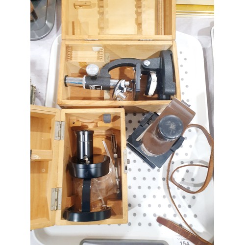 154 - A cased vintage Zeiss Ikon hamometer, microscopes, a Soho Myna model SK12 folding camera and three s... 