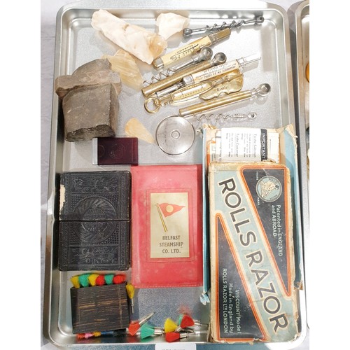 157 - A tray of assorted including a Belfast Steam Ship Co. Ltd. plastic wallet. UK shipping £14.