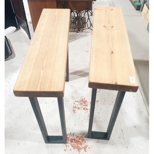 196 - Two wooden and steel tables, 80x80x22cm. No shipping. Arrange collection or your own packer and ship... 