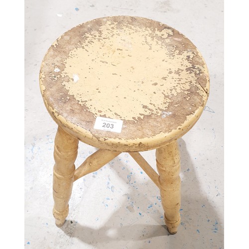 203 - An antique elm four legged stool, height 47.5cm. No shipping. Arrange collection or your own packer ... 