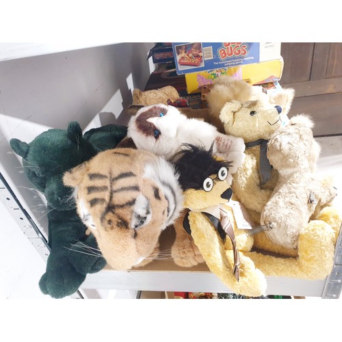 222 - A vintage clockwork dog, A/F together with soft toys. No shipping. Arrange collection or your own pa... 