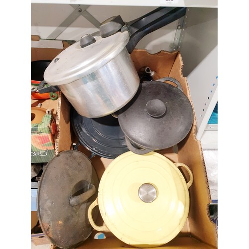 238 - Two boxes of cookware including Le Creuset. No shipping. Arrange collection or your own packer and s... 