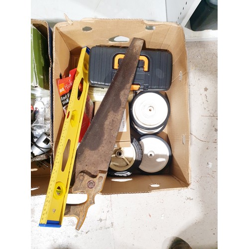 241 - Two boxes of tools and assorted including an antique wooden and brass moulding plane. No shipping. A... 