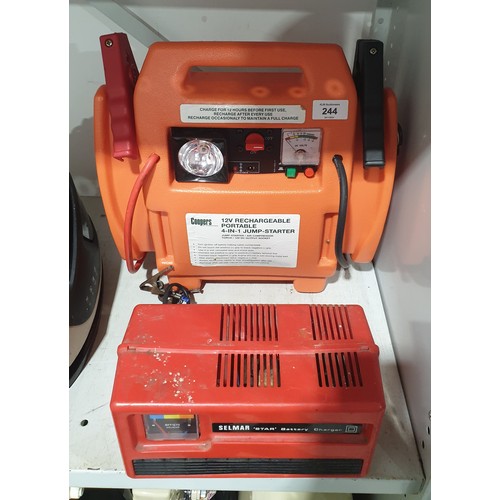 244 - A Cooper's re-chargeable portable 4 in 1 car jump start set together with a Selmar car battery charg... 