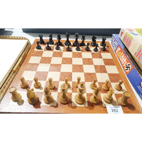 262 - A vintage wooden chess set, king height 68mm, board size 35.5x35.5cm. UK shipping £14.