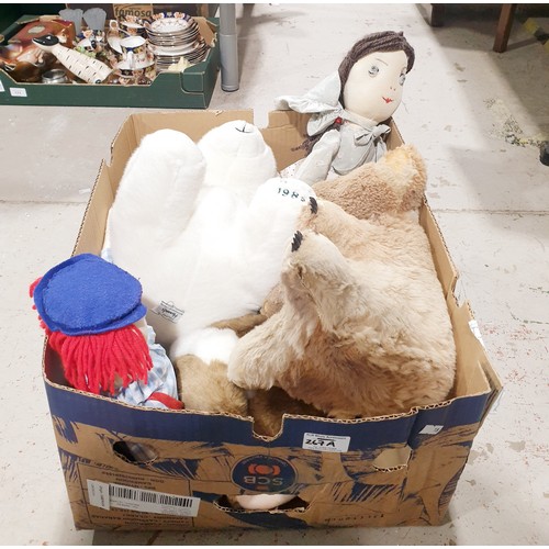 267A - A box of soft toys including a Harrod's 1989 polar bear and a vintage koala bear which is A/F. UK sh... 