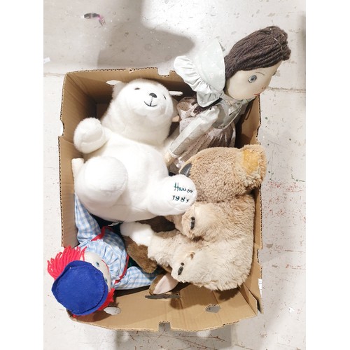 267A - A box of soft toys including a Harrod's 1989 polar bear and a vintage koala bear which is A/F. UK sh... 