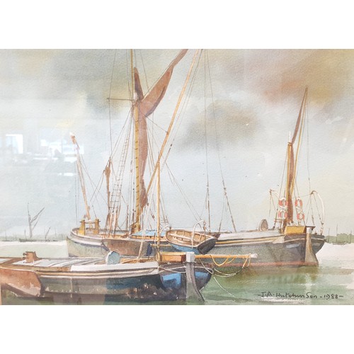 286 - T. A. Hutchinson: a watercolour drawing depicting boats at anchor, signed and dated 1988 lower right... 