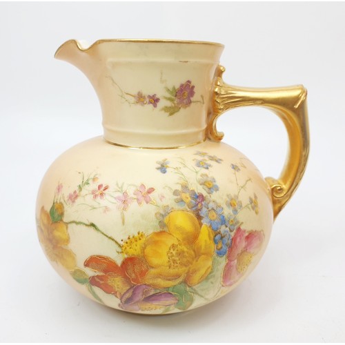 300 - A Royal Worcester hand painted blush ivory jug, height 11.5cm, A/F. No shipping. Arrange collection ... 