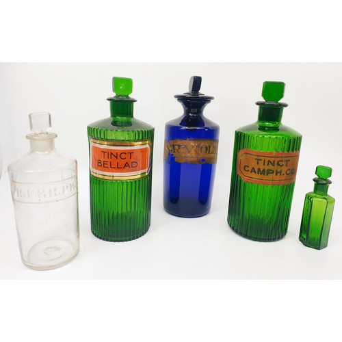 316 - Five antique chemist's bottles, the tallest 20.5cm. No shipping. Arrange collection or your own pack... 