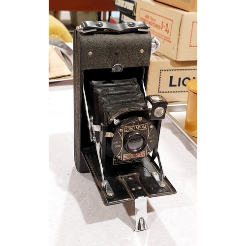 154 - A cased vintage Zeiss Ikon hamometer, microscopes, a Soho Myna model SK12 folding camera and three s... 