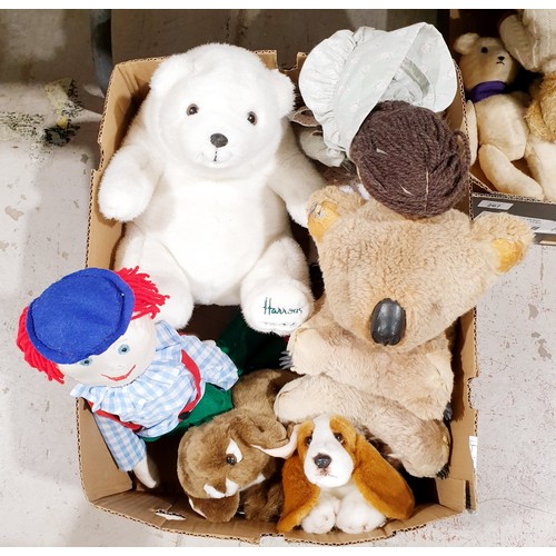 267A - A box of soft toys including a Harrod's 1989 polar bear and a vintage koala bear which is A/F. UK sh... 